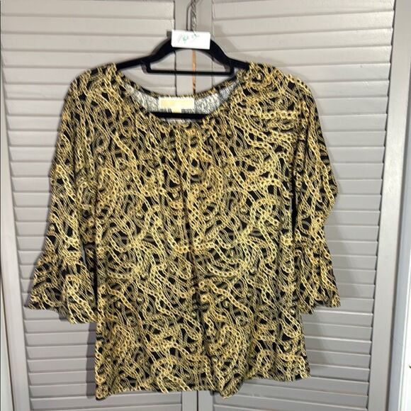 Michael Kors Yellow and Black Flutter Sleeve Blouse - Picture 1 of 8